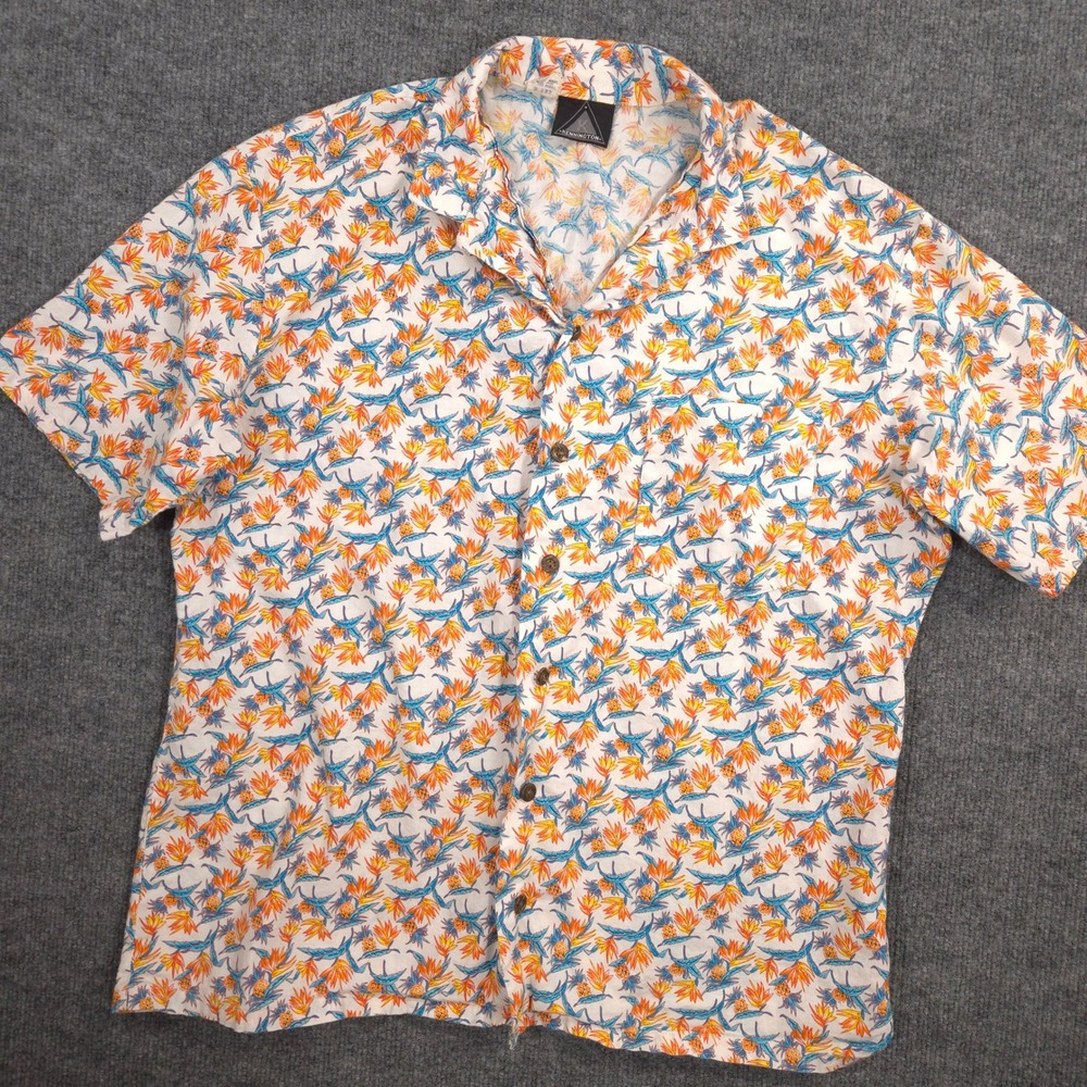 Kennington Shirt Mens M Hawaiian Floral‎ Pineapple Print AOP Short Sleeve Aloha